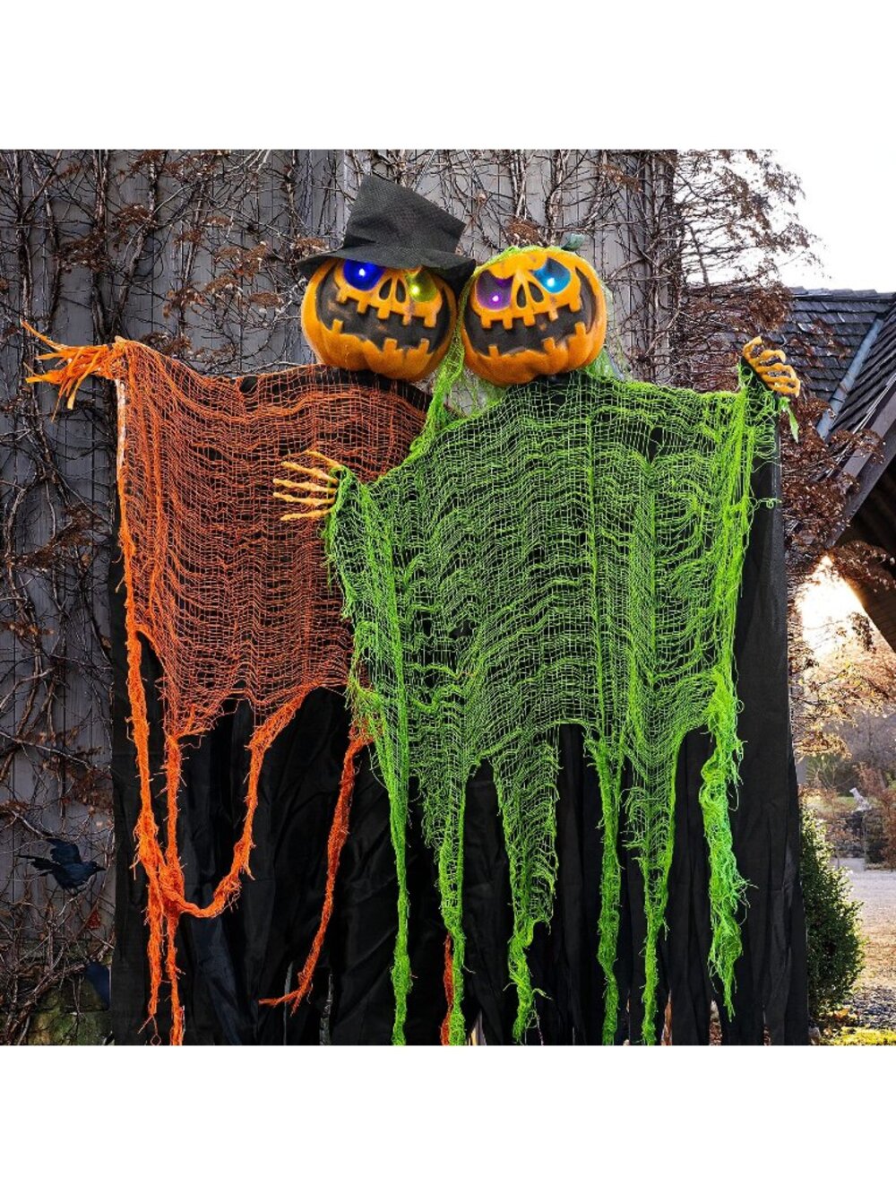 FUNPENY 2 Pack 5.2' Hanging Ghost Pumpkin with Bendable Arms Lightup Eyes Decor